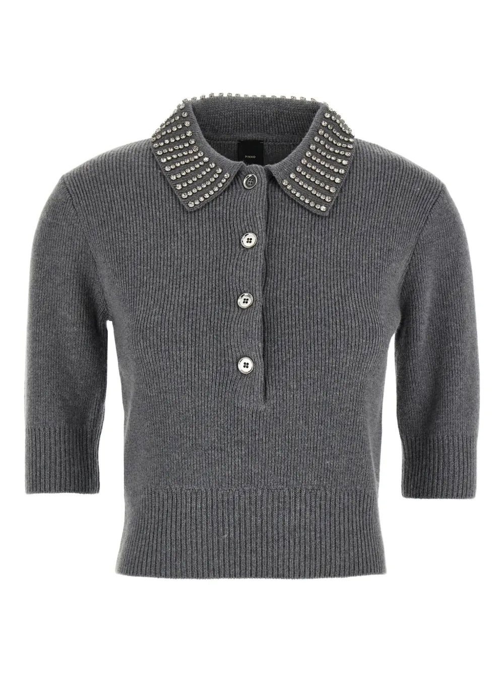 Топ с короткими рукавами и кристаллическим воротником PINKO, серый
Топ с короткими рукавами и кристаллическим воротником PINKO, серый