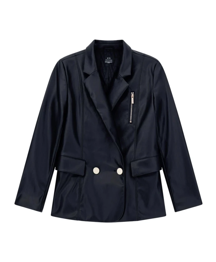 Черный двубортный блейзер из эко-кожи Armani Exchange, черный
Черный двубортный блейзер из эко-кожи Armani Exchange, черный