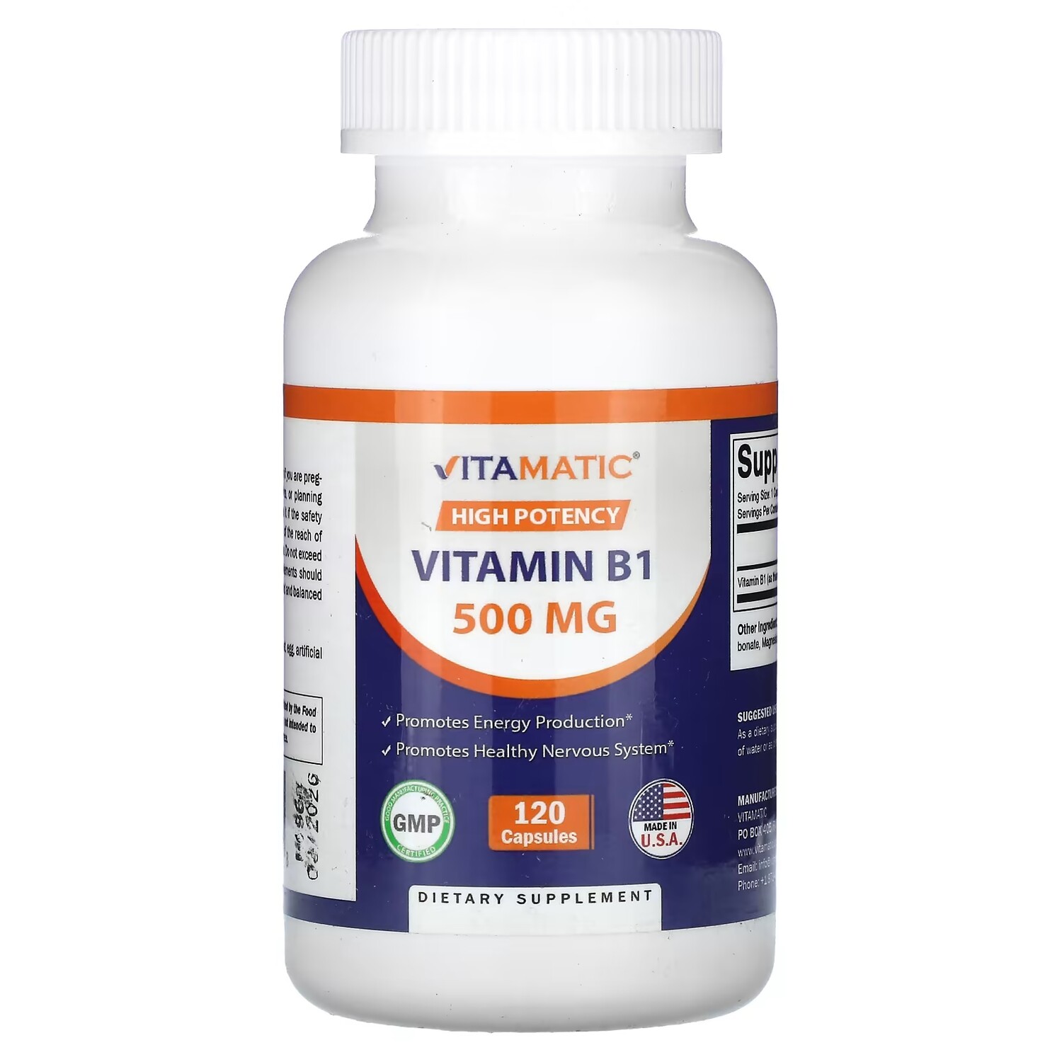 Vitamatic Высокоэффективный витамин B1 500 мг 120 капсул
Vitamatic Высокоэффективный витамин B1 500 мг 120 капсул
