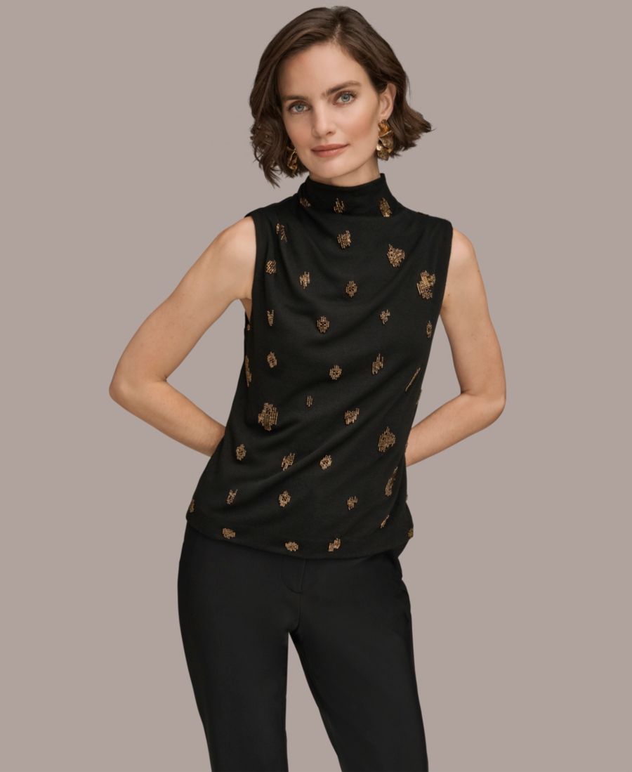 Женский топ без рукавов с металлизированной отделкой бисером и воротником-стойкой Donna Karan New York, Black/Gold Beaded
Женский топ без рукавов с металлизированной отделкой бисером и воротником-стойкой Donna Karan New York, Black/Gold Beaded