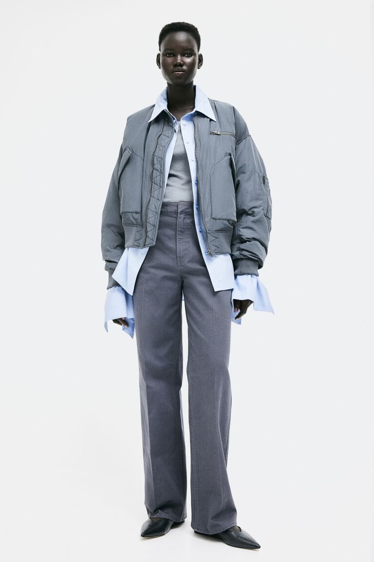 Прямые брюки из твила H&M, серый
Прямые брюки из твила H&M, серый