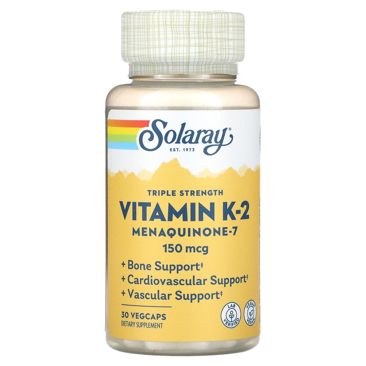 Solaray Triple Strength Vitamin K-2 Menaquinone-7 150 mcg 30 VegCaps
Solaray Triple Strength Vitamin K-2 Menaquinone-7 150 mcg 30 VegCaps