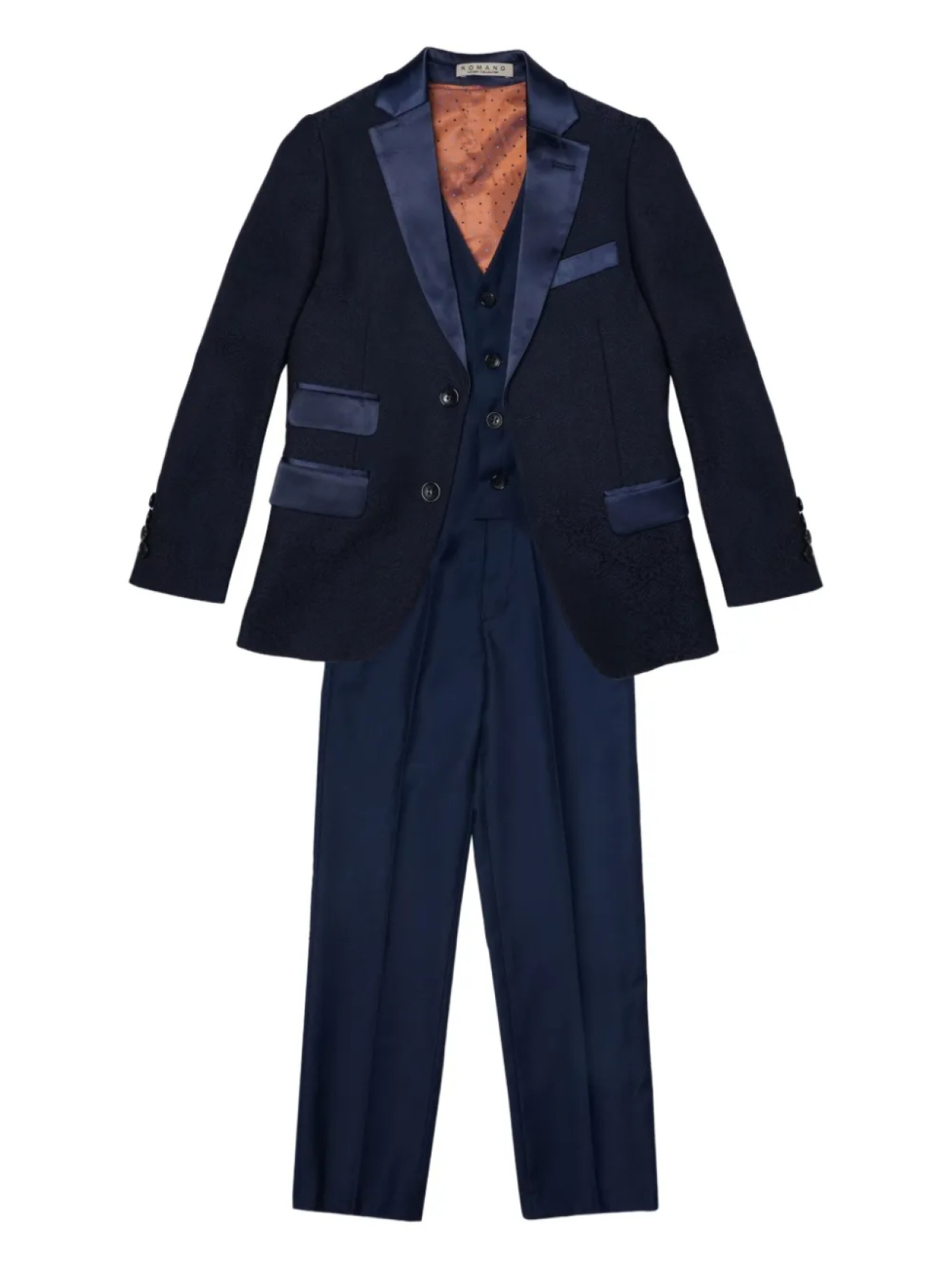 Костюм с атласной отделкой (комплект из трех) ROMANO KIDS, синий
Костюм с атласной отделкой (комплект из трех) ROMANO KIDS, синий