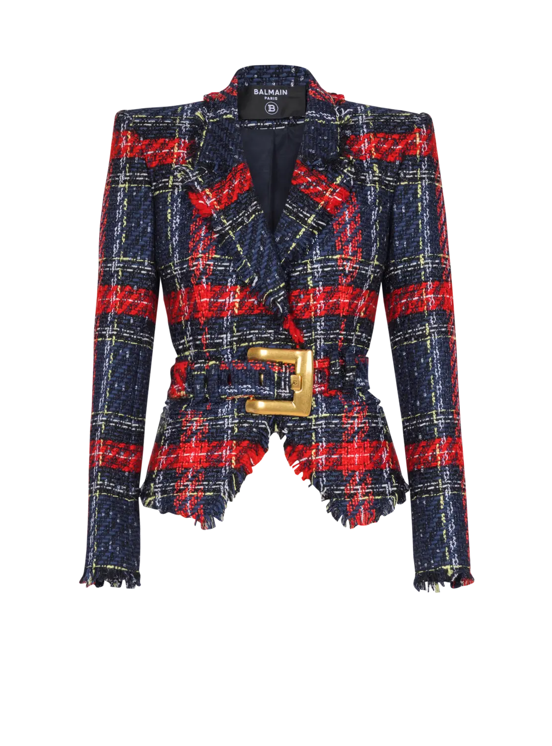 Твидовый жакет в клетку с поясом Balmain, красный
Твидовый жакет в клетку с поясом Balmain, красный
