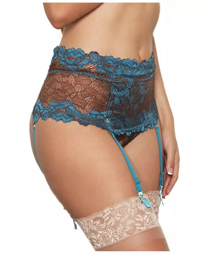 Комплект нижнего белья размера плюс с высокой талией и подвязками из 2 предметов Icollection, зеленый