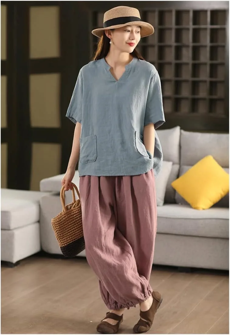 Женская футболка из 100% натурального льна, V-образный вырез, короткий рукав fengbaoyu
Женская футболка из 100% натурального льна, V-образный вырез, короткий рукав fengbaoyu