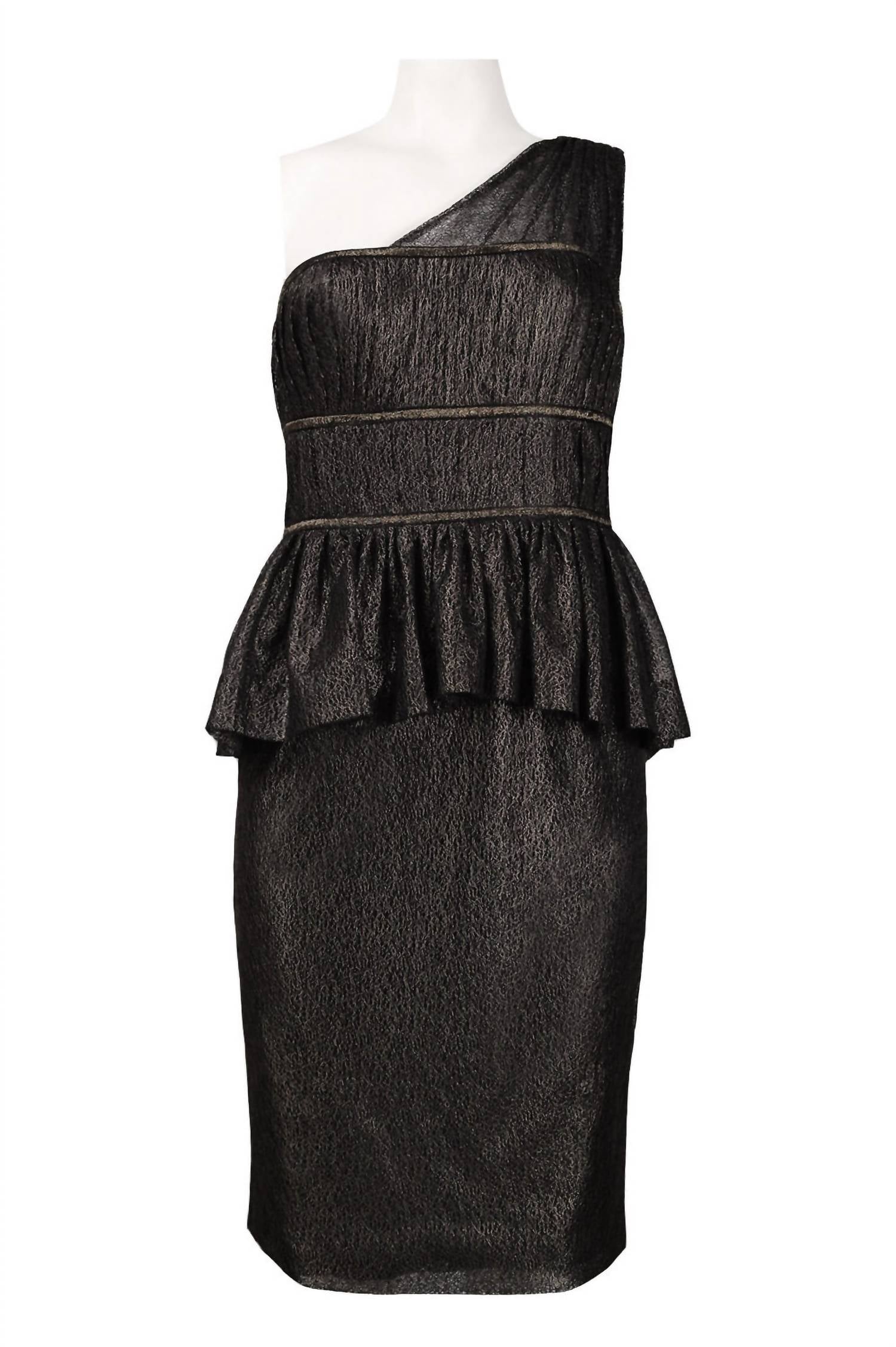 Женское кружевное платье на одно плечо с баской в черном золоте Monique Lhuillier
Женское кружевное платье на одно плечо с баской в черном золоте Monique Lhuillier