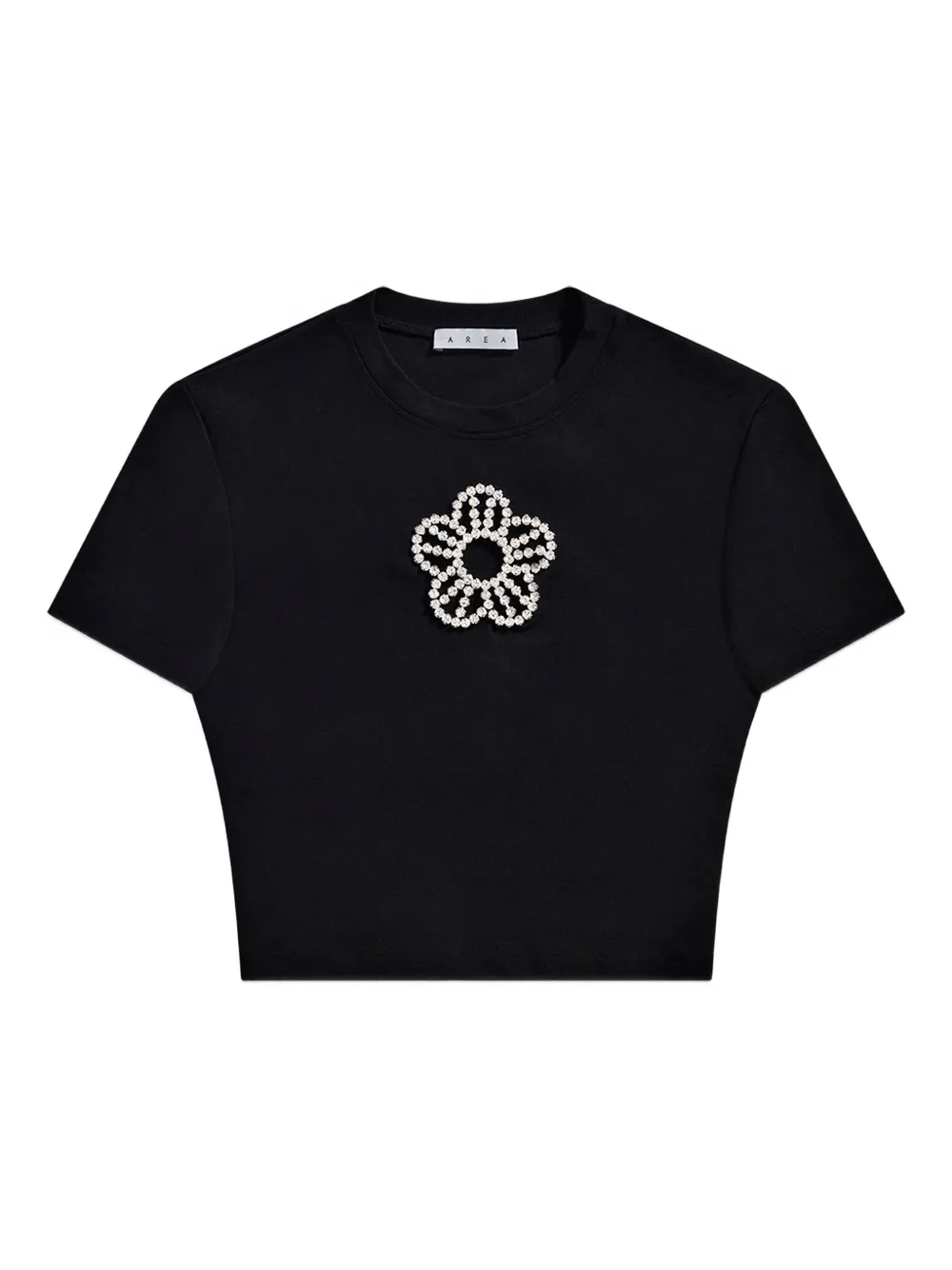 Футболка с кристаллами и цветами AREA, черный 
Футболка с кристаллами и цветами AREA, черный