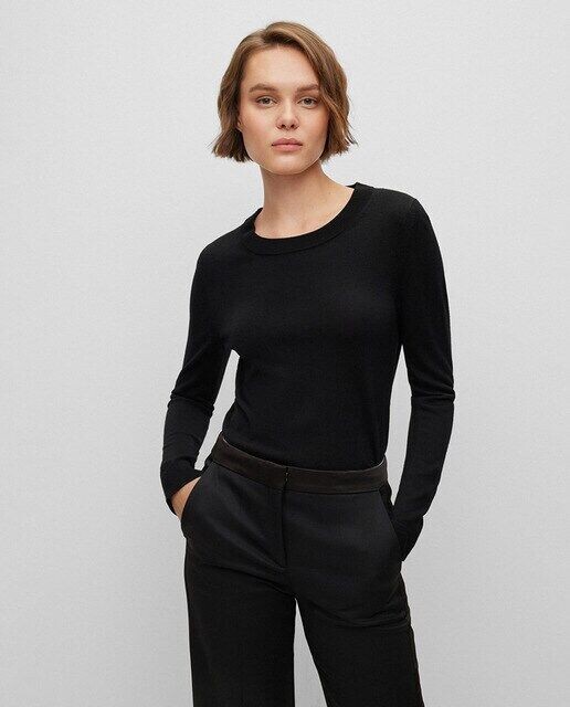 Однотонный женский свитер с длинными рукавами Boss, черный
Однотонный женский свитер с длинными рукавами Boss, черный