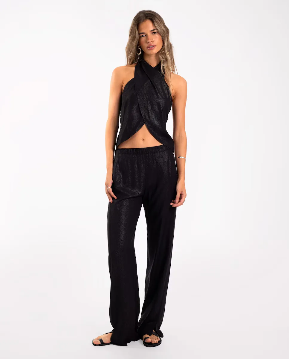 Женские струящиеся прямые брюки с блеском The-Are, черный
Женские струящиеся прямые брюки с блеском The-Are, черный