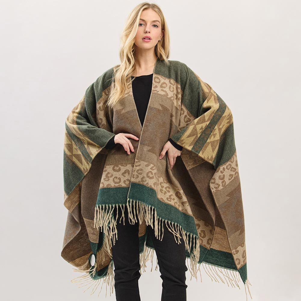 Ацтекский леопардовый принт с бахромой пончо руана TRUEDAMES
Ацтекский леопардовый принт с бахромой пончо руана TRUEDAMES