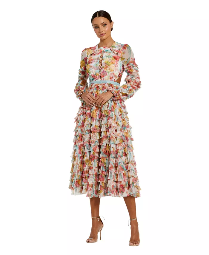 Женское платье с длинными рукавами, многоярусными оборками и вырезами крест-накрест Mac Duggal, мультиколор
Женское платье с длинными рукавами, многоярусными оборками и вырезами крест-накрест Mac Duggal, мультиколор