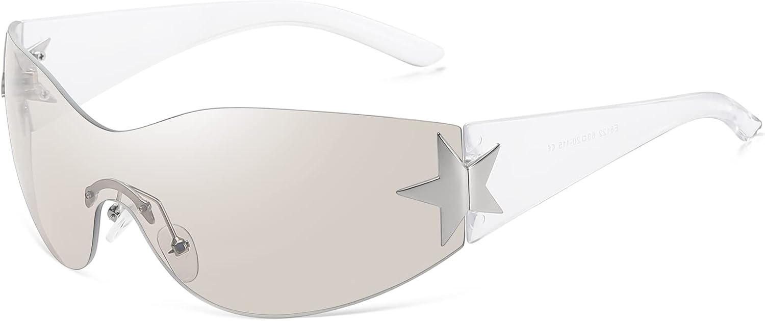 Солнцезащитные очки Eiuizah Y2k для женщин и мужчин, модель Shield Wrap Around Fashion Sunglasses, модные солнцезащитные очки большого размера без оправы, A6-transparent Sliver
Солнцезащитные очки Eiuizah Y2k для женщин и мужчин, модель Shield Wrap Around Fashion Sunglasses, модные солнцезащитные очки большого размера без оправы, A6-transparent Sliver