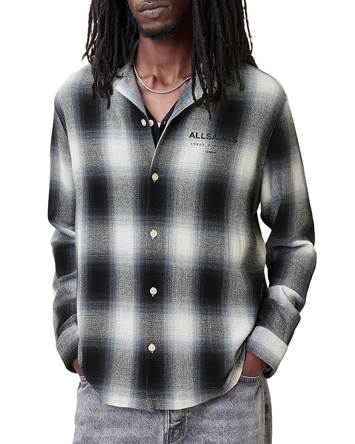 Рубашка свободного кроя Underfade Check на пуговицах Camp ALLSAINTS, серый 
Рубашка свободного кроя Underfade Check на пуговицах Camp ALLSAINTS, серый