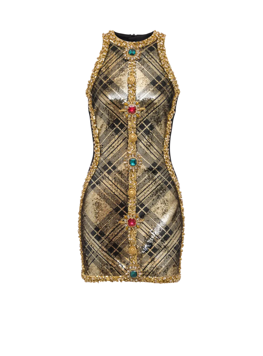 Короткое платье без рукавов с вышивкой в клетку Balmain, золото
Короткое платье без рукавов с вышивкой в клетку Balmain, золото