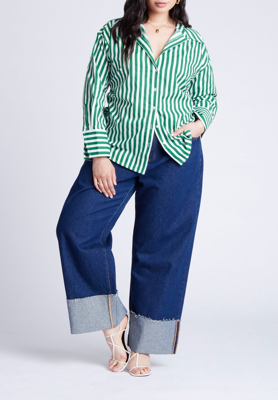 Женская полосатая блузка на пуговицах с завязками сзади ELOQUII, Green and white stripe
Женская полосатая блузка на пуговицах с завязками сзади ELOQUII, Green and white stripe