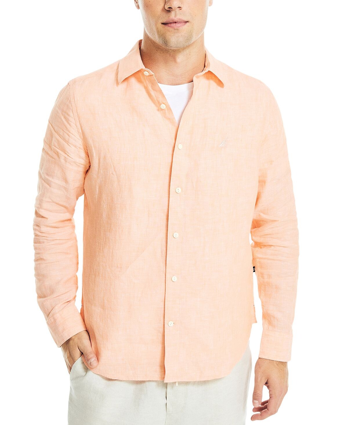 Мужская однотонная льняная рубашка классического кроя с длинными рукавами и пуговицами Nautica
Мужская однотонная льняная рубашка классического кроя с длинными рукавами и пуговицами Nautica