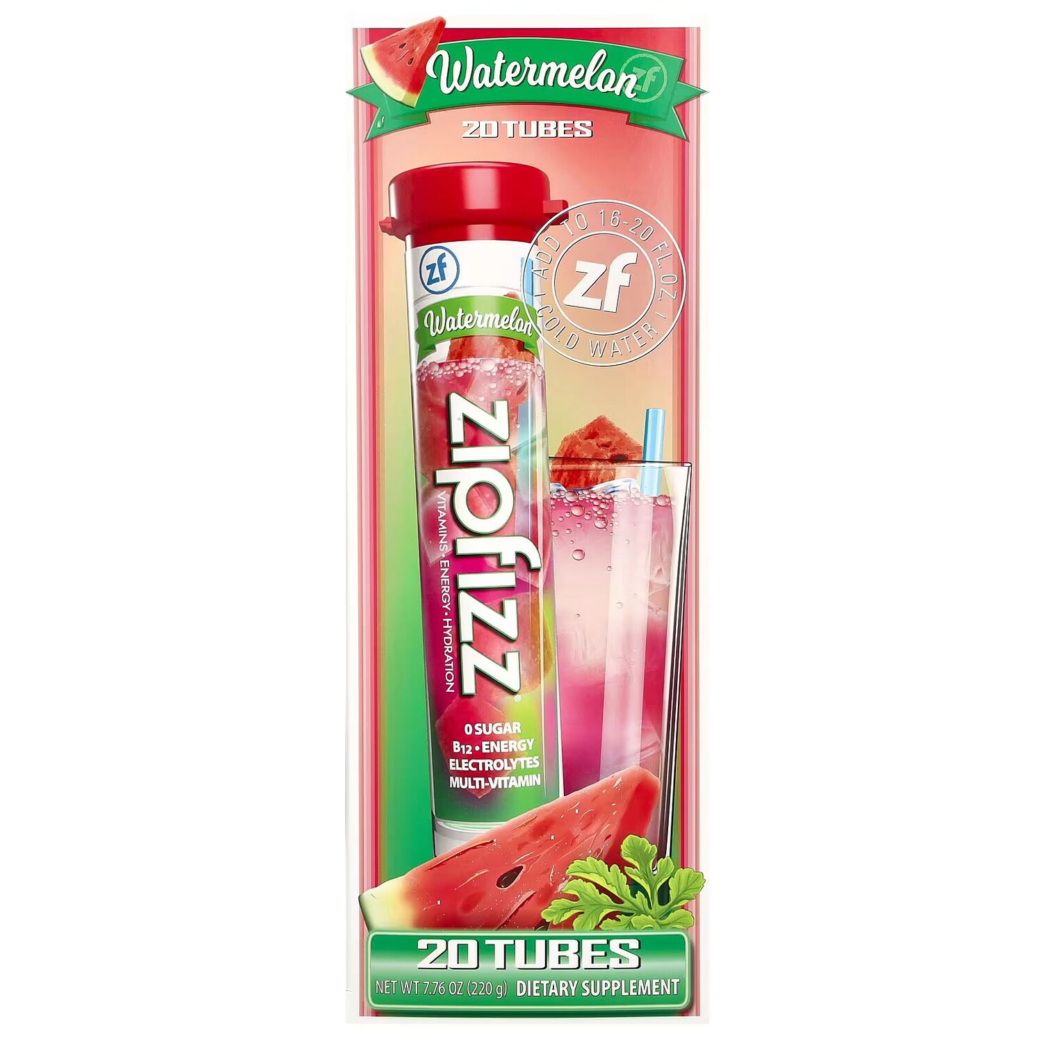Арбуз, 20 тюбиков по 0,39 унции (11 г) каждый Zipfizz 
Арбуз, 20 тюбиков по 0,39 унции (11 г) каждый Zipfizz