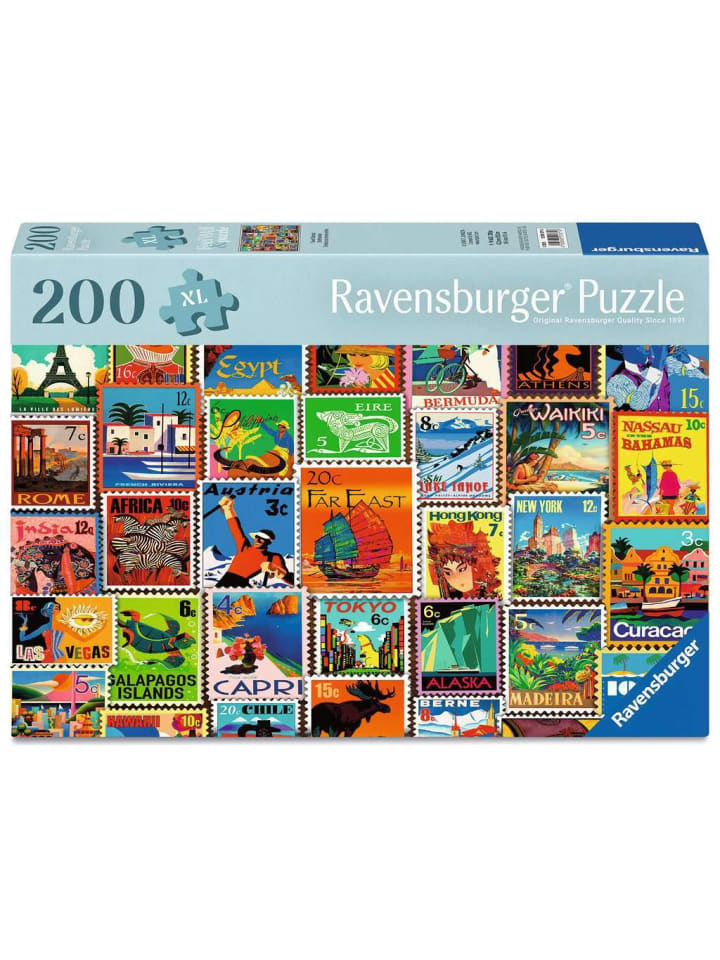 Пазл Ravensburger из 200 деталей с изображением красочных почтовых марок
Пазл Ravensburger из 200 деталей с изображением красочных почтовых марок