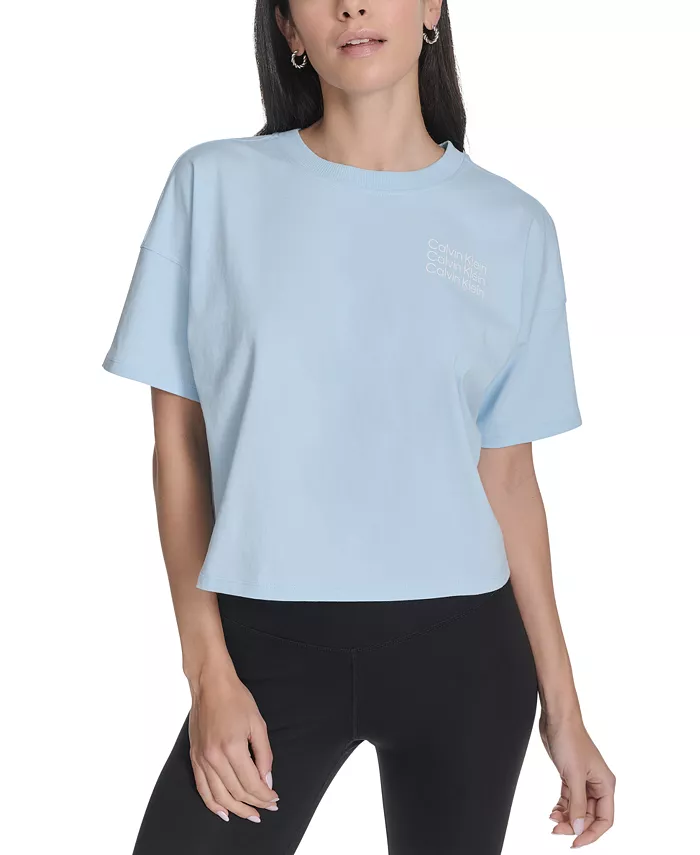 Женская хлопковая футболка с тройным логотипом Calvin Klein, синий
Женская хлопковая футболка с тройным логотипом Calvin Klein, синий