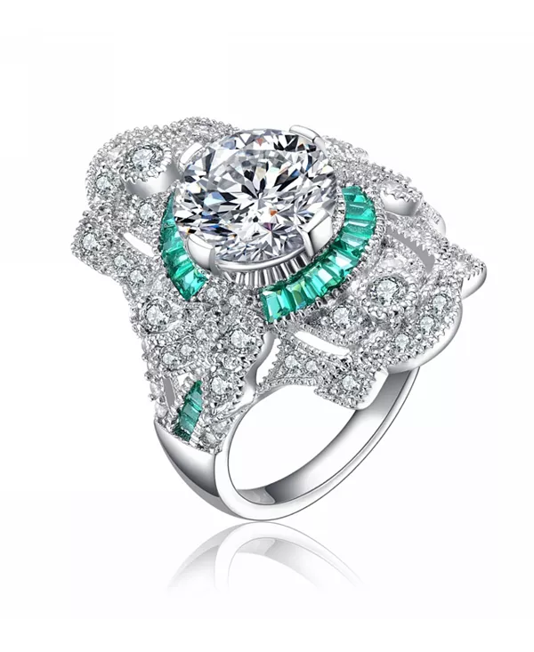 Коктейльное кольцо из стерлингового серебра с покрытием из белого золота и разноцветными кубическими цирконами огранки «багет» Genevive, green
Коктейльное кольцо из стерлингового серебра с покрытием из белого золота и разноцветными кубическими цирконами огранки «багет» Genevive, green