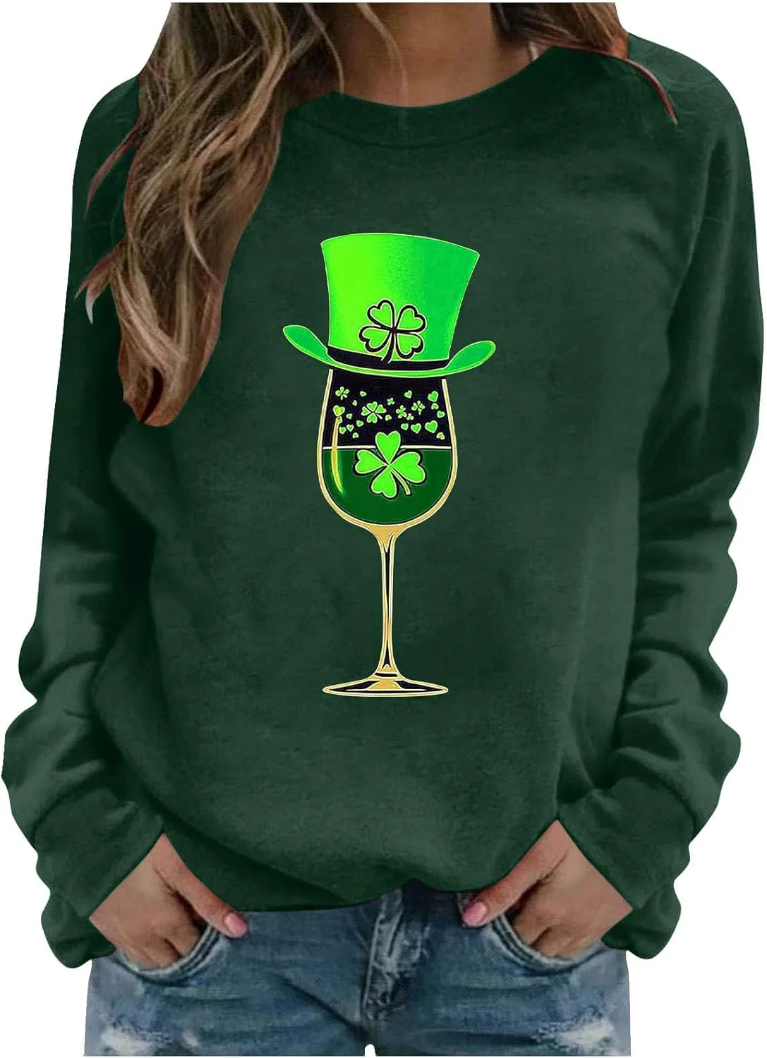 Свитшот St. Patrick's Day для женщин, зеленый, с принтом Wine Glass, длинный рукав, круглый вырез
Свитшот St. Patrick's Day для женщин, зеленый, с принтом Wine Glass, длинный рукав, круглый вырез