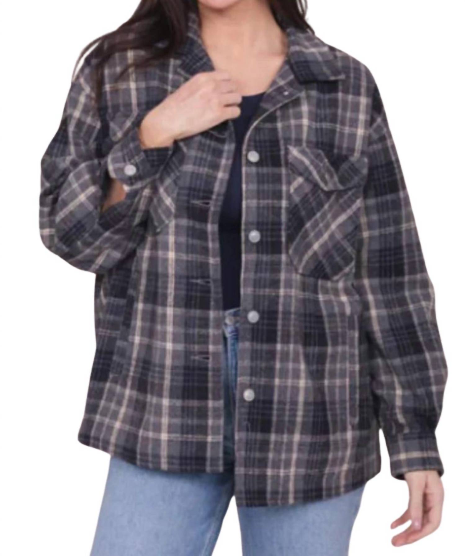 Клетчатая куртка с карманами в цвете «Теневой серый» Mikarose
Клетчатая куртка с карманами в цвете «Теневой серый» Mikarose