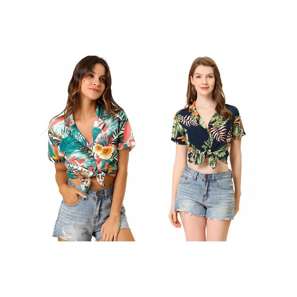 2 пары женских гавайских пляжных рубашек на пуговицах с цветочным принтом и листьями ALLEGRA K, цвет White Navy Blue
2 пары женских гавайских пляжных рубашек на пуговицах с цветочным принтом и листьями ALLEGRA K, цвет White Navy Blue