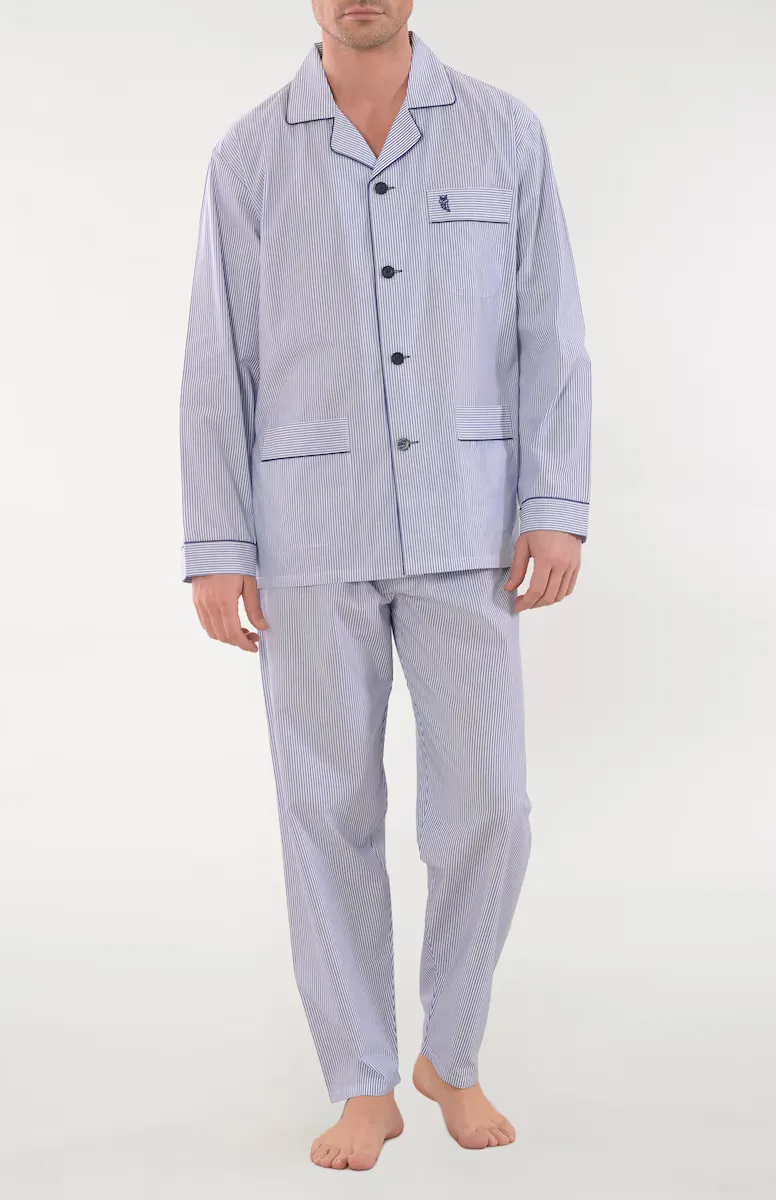 Мужская длинная пижама из ткани синего цвета El Búho Nocturno, светло-голубой 
Мужская длинная пижама из ткани синего цвета El Búho Nocturno, светло-голубой