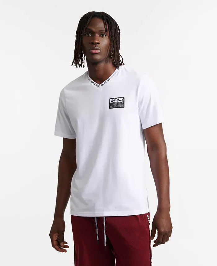 Мужская футболка с V-образным вырезом и коротким рукавом с нагрудным лейблом Ecko Unltd, белый 
Мужская футболка с V-образным вырезом и коротким рукавом с нагрудным лейблом Ecko Unltd, белый