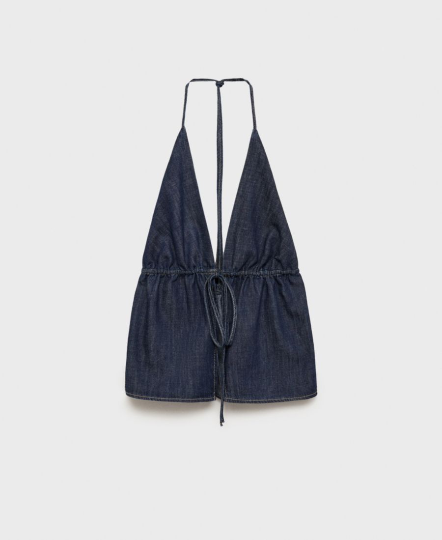 Женская джинсовая блузка с V-образным вырезом и завязками MANGO, Open Blue
Женская джинсовая блузка с V-образным вырезом и завязками MANGO, Open Blue