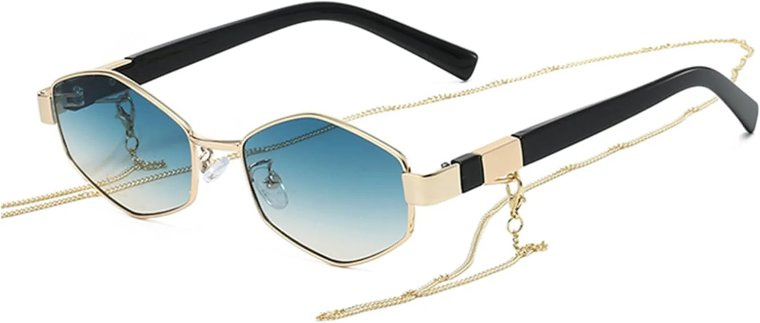 Женские солнцезащитные очки Bullabulling с шестиугольной цепочкой, винтажные металлические солнцезащитные очки, защита от УФ-излучения UV400, Gradient Blue
Женские солнцезащитные очки Bullabulling с шестиугольной цепочкой, винтажные металлические солнцезащитные очки, защита от УФ-излучения UV400, Gradient Blue