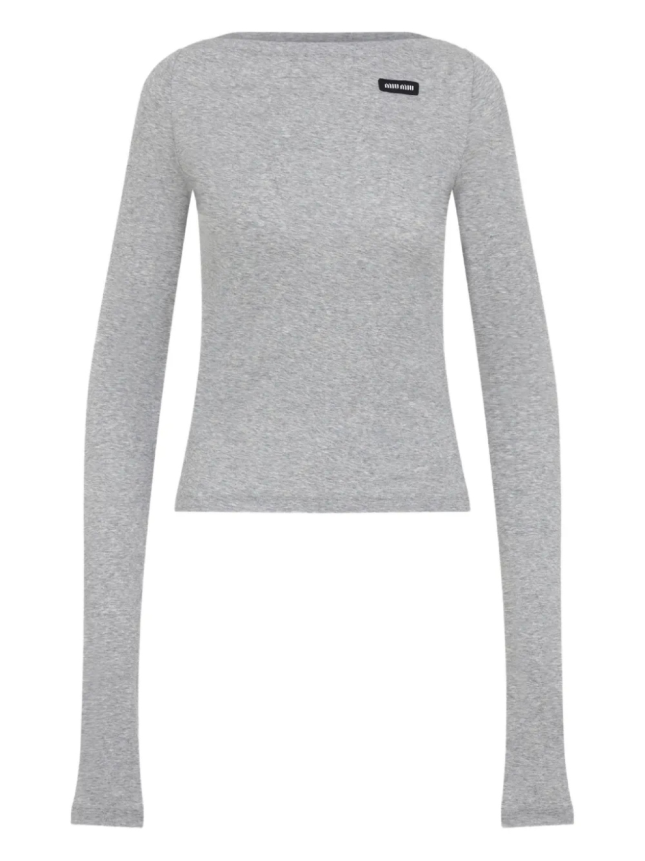 Футболка с нашивкой-логотипом Miu Miu, серый 
Футболка с нашивкой-логотипом Miu Miu, серый