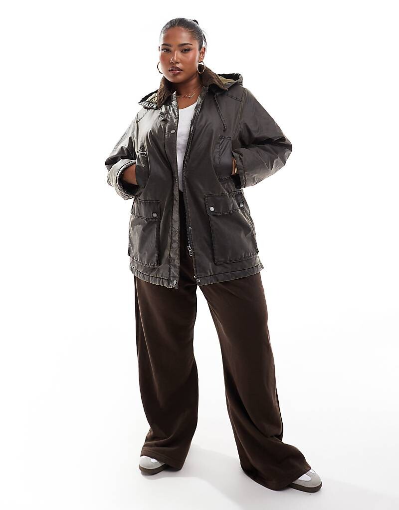 ONLY Curve – Темно-коричневое пальто с капюшоном, Коричневый, ONLY Curve – Темно-коричневое пальто с капюшоном