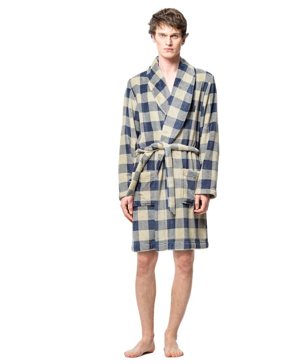 Мужской халат из трикотажа коралина с клетчатым принтом SOY, хаки
Мужской халат из трикотажа коралина с клетчатым принтом SOY, хаки