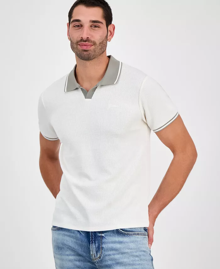 Мужская поло Weston с вафельной резинкой и контрастной отделкой GUESS, белый 
Мужская поло Weston с вафельной резинкой и контрастной отделкой GUESS, белый