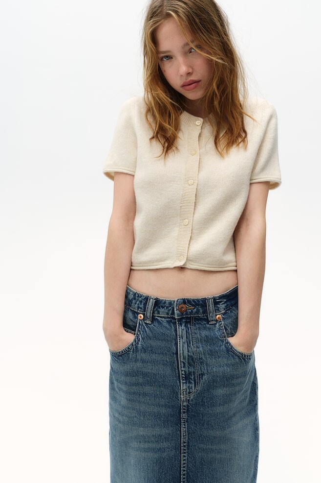 Кардиган тонкой вязки с короткими рукавами H&M, бежевый 
Кардиган тонкой вязки с короткими рукавами H&M, бежевый