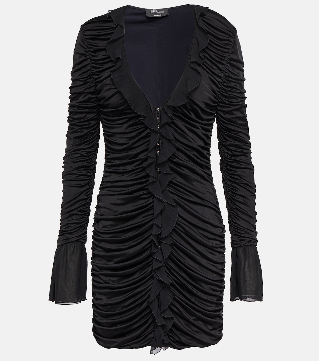 Мини-платье с глубоким V-образным вырезом и сборками Blumarine, Nero
Мини-платье с глубоким V-образным вырезом и сборками Blumarine, Nero