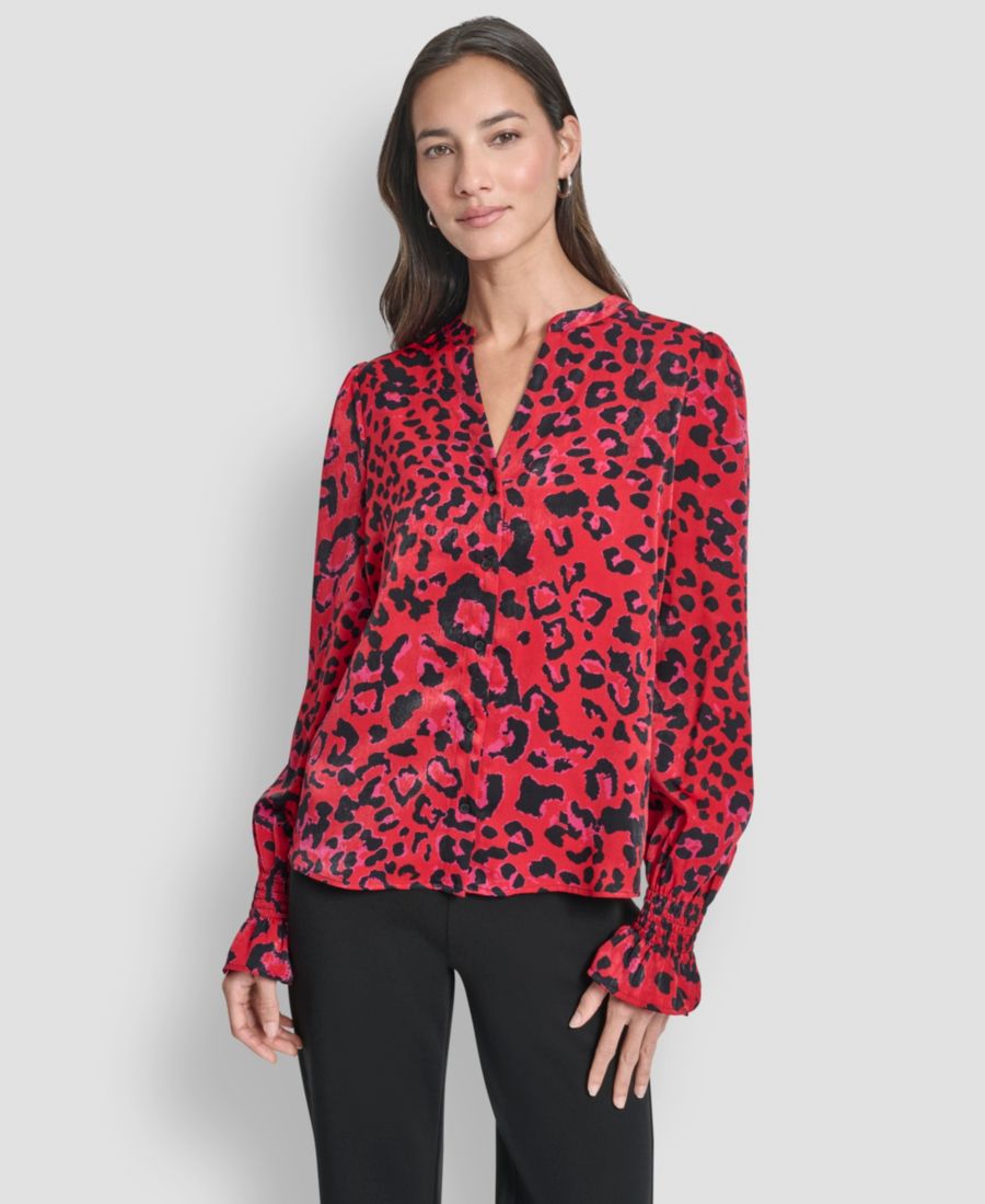 Женская блузка с длинными рукавами и разрезом на воротнике DKNY, Crimson Leopard
Женская блузка с длинными рукавами и разрезом на воротнике DKNY, Crimson Leopard