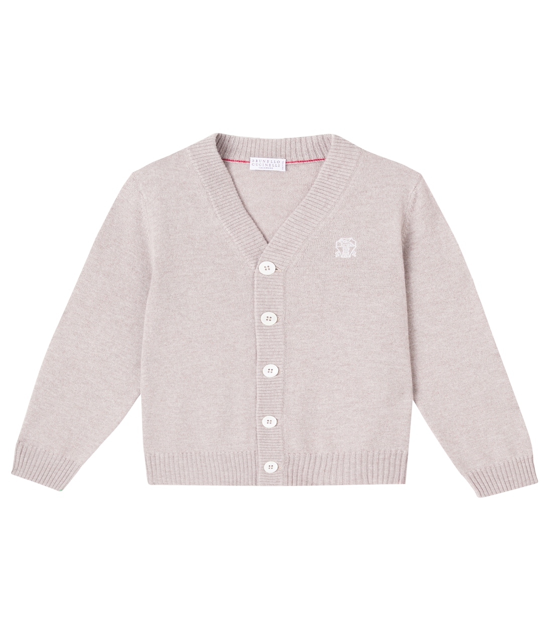 Вышитый кашемировый кардиган Brunello Cucinelli Kids, Corteccia+Ciottiolo 
Вышитый кашемировый кардиган Brunello Cucinelli Kids, Corteccia+Ciottiolo