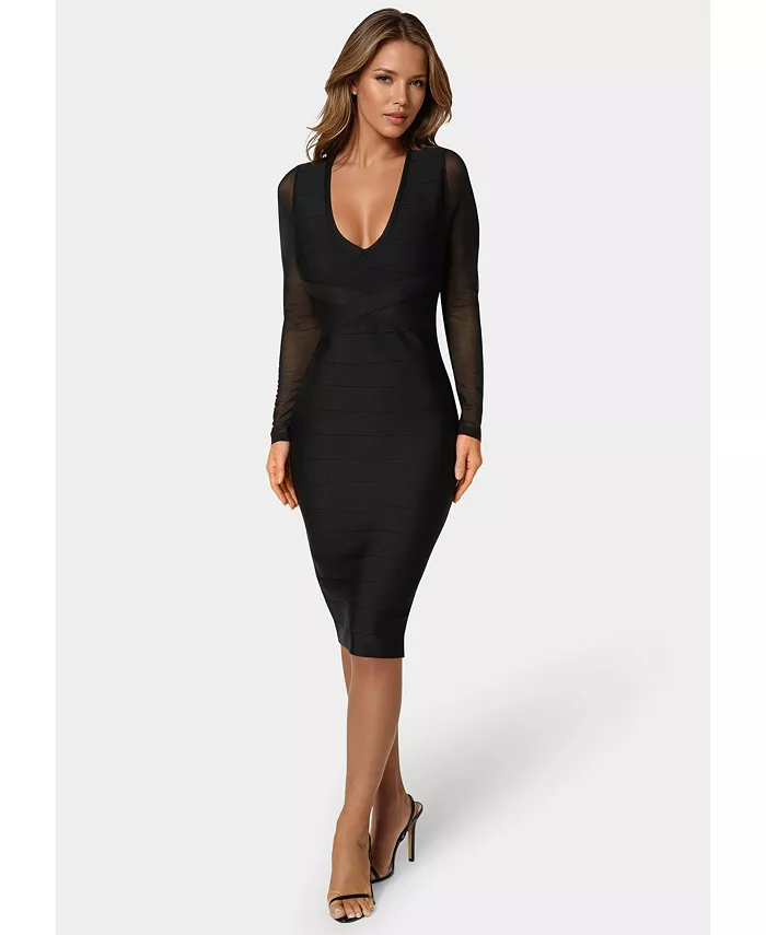 Женское платье-бандаж с V-образным вырезом и прозрачными рукавами Bebe, черный
Женское платье-бандаж с V-образным вырезом и прозрачными рукавами Bebe, черный