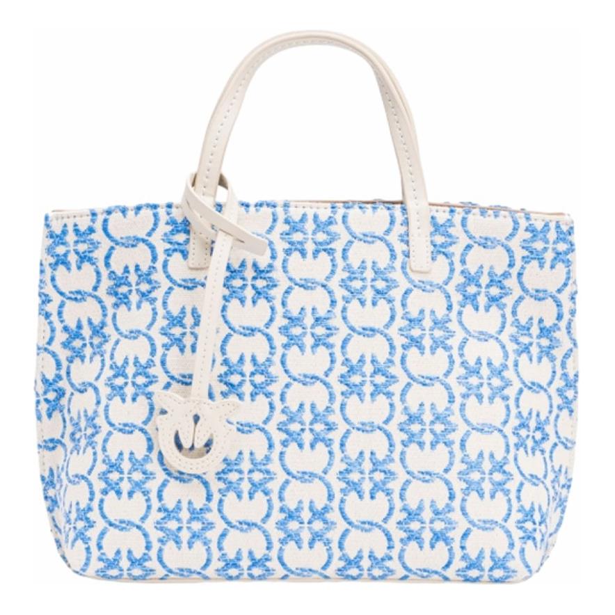 Сумка-шоппер из полиэтилена с полиуретаном и натуральной кожей, женская, сине-белая PINKO 
Сумка-шоппер из полиэтилена с полиуретаном и натуральной кожей, женская, сине-белая PINKO