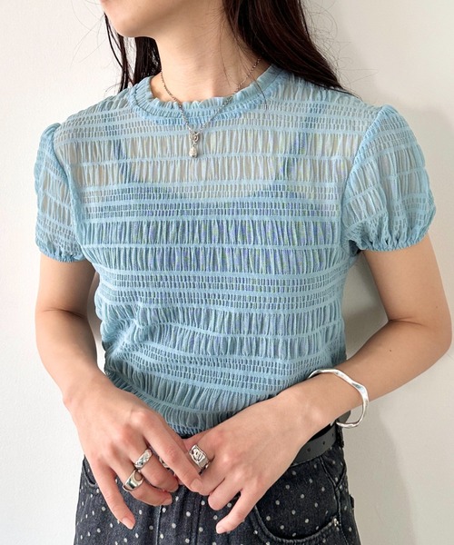 Топ с короткими рукавами, присборенный, прозрачный LOVALOT, синий
Топ с короткими рукавами, присборенный, прозрачный LOVALOT, синий