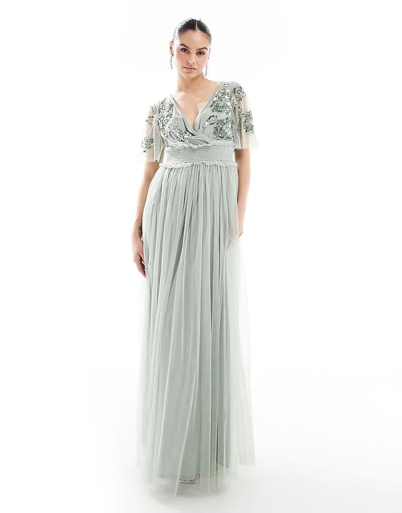 Платье макси для подружек невесты с цветочным узором, присборенной талией и короткими рукавами в цвете зеленого шалфея Maya
Платье макси для подружек невесты с цветочным узором, присборенной талией и короткими рукавами в цвете зеленого шалфея Maya