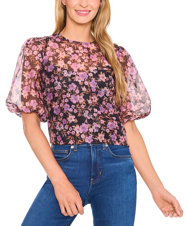 Женский топ с рукавами-фонариками и круглым вырезом CeCe, черный
Женский топ с рукавами-фонариками и круглым вырезом CeCe, черный