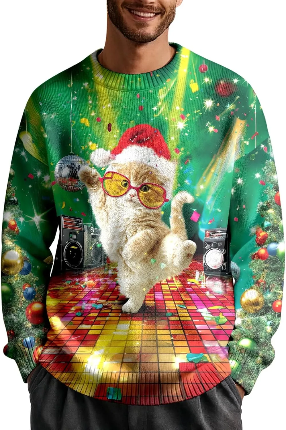 Мужской свитер Ugly Christmas с забавным котом, свободный вязаный
Мужской свитер Ugly Christmas с забавным котом, свободный вязаный