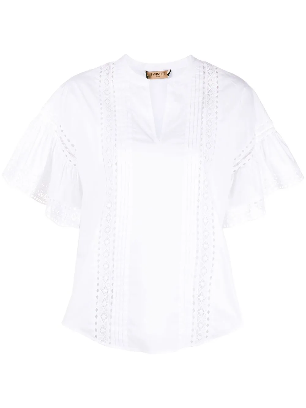 Блузка с расклешенными рукавами и английской вышивкой Twinset, белый
Блузка с расклешенными рукавами и английской вышивкой Twinset, белый