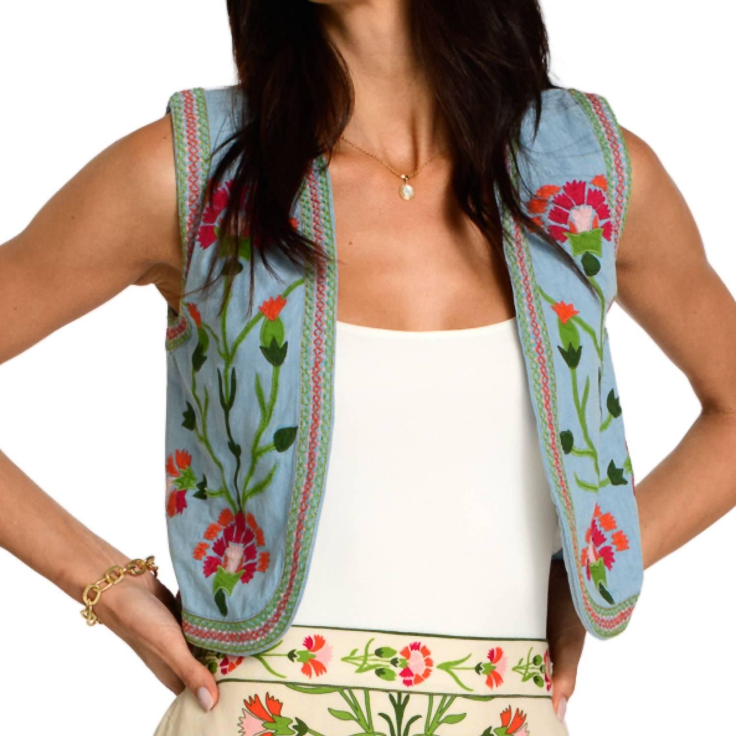 Богемный жилет в индийский цветочный шимбрей Elizabeth James The Label, Indian Flower Chambray
Богемный жилет в индийский цветочный шимбрей Elizabeth James The Label, Indian Flower Chambray