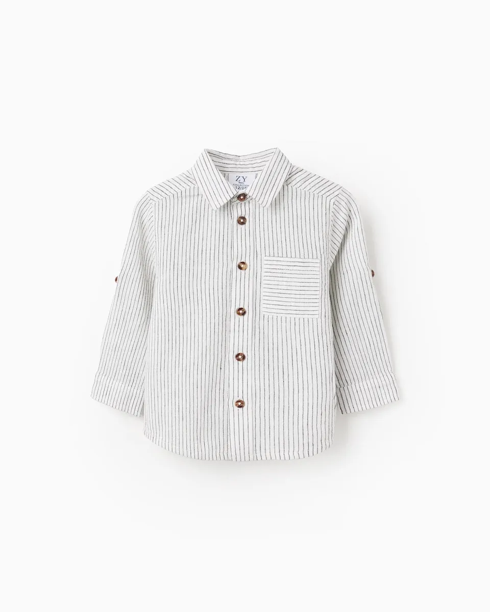 Детская рубашка для мальчика из хлопка и льна в полоску Zippy, белый/черный
Детская рубашка для мальчика из хлопка и льна в полоску Zippy, белый/черный