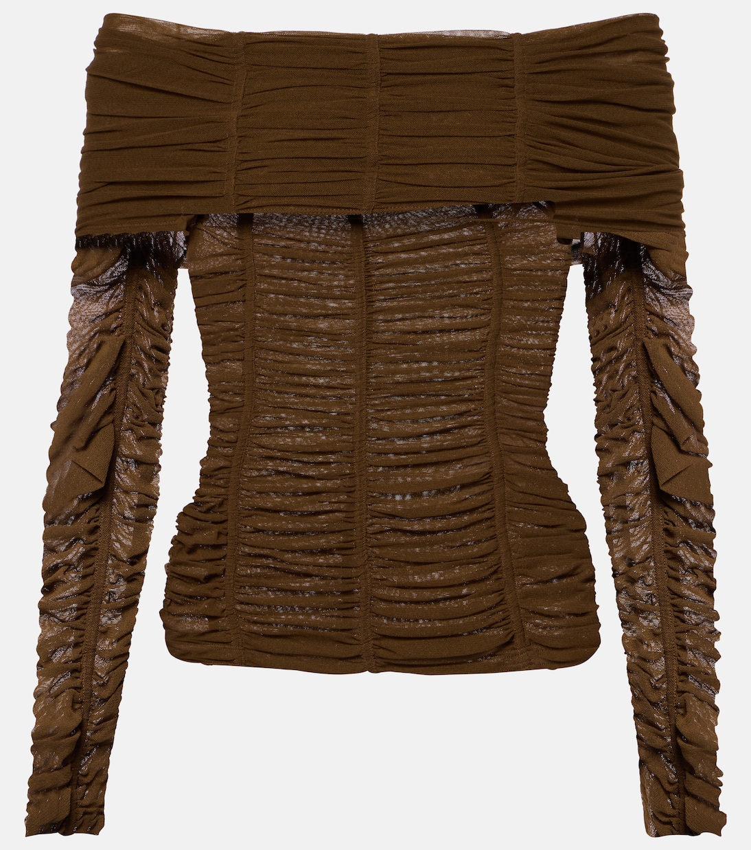 Топ из джерси с открытыми плечами и сборками The Attico, кофе
Топ из джерси с открытыми плечами и сборками The Attico, кофе